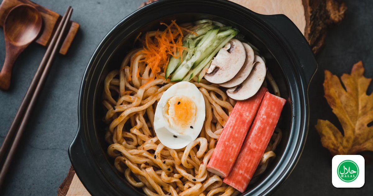 A bowl of hand-pulled beef noodle soup with chilli oil and coriander
