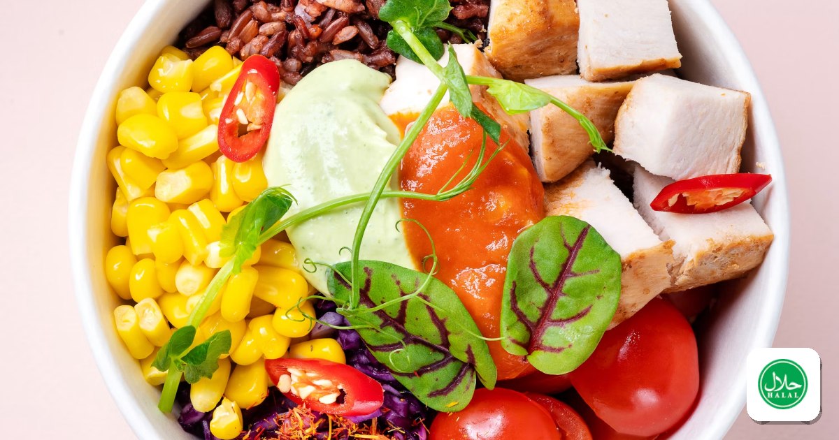 A burrito-style bowl of rice, corn, salsa and vegetables