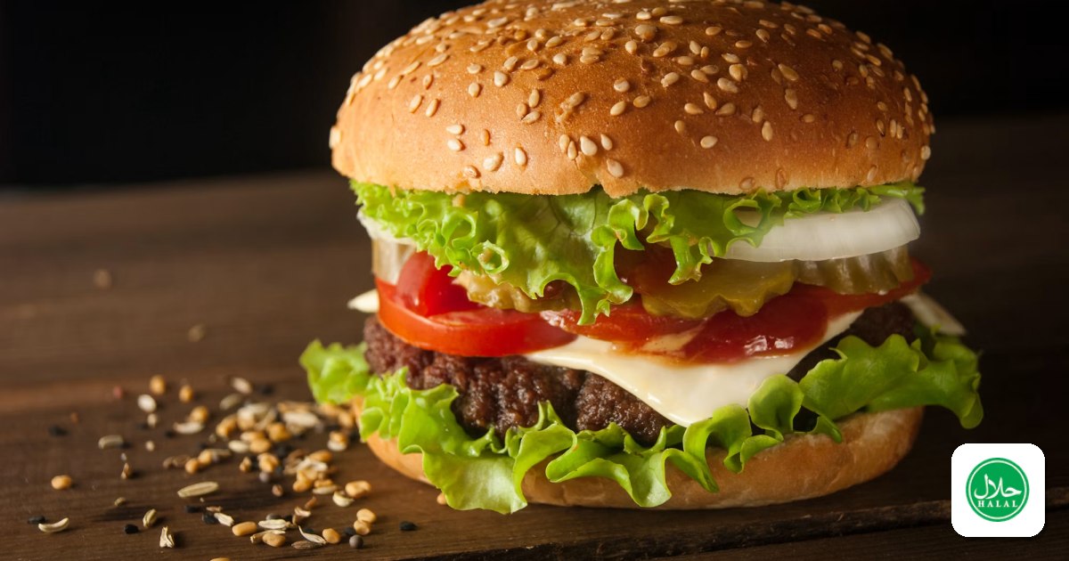 A fast-food burger and fries on a red tray
